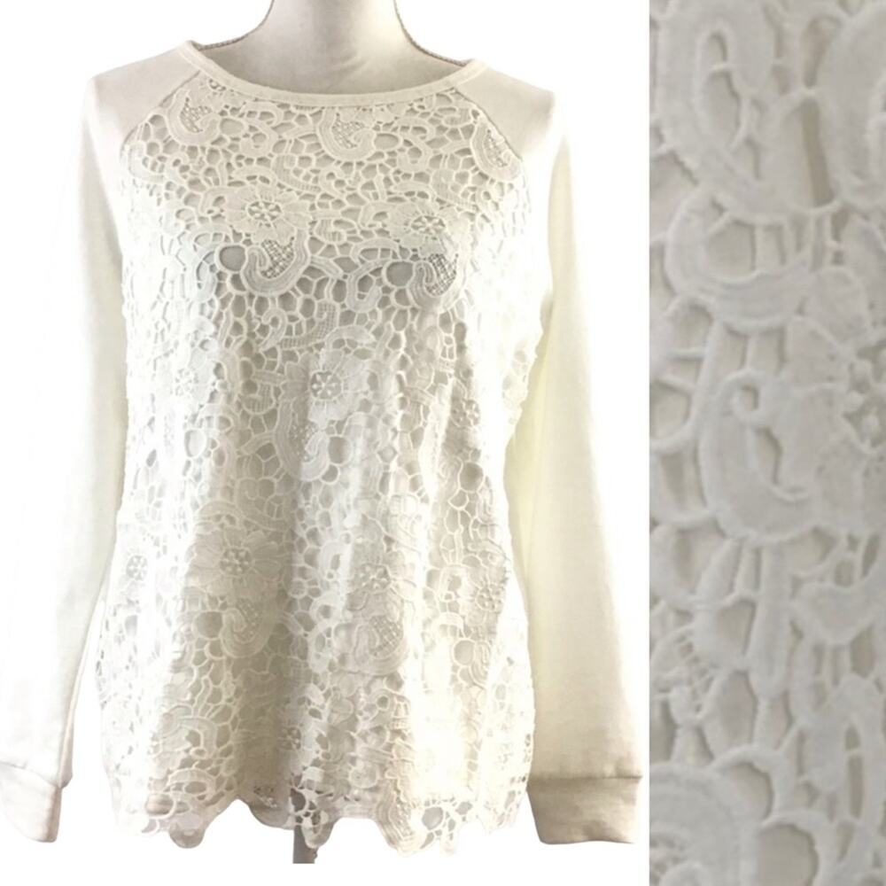 Adrianna Papell Sweatshirt Lace Overlay Size Small